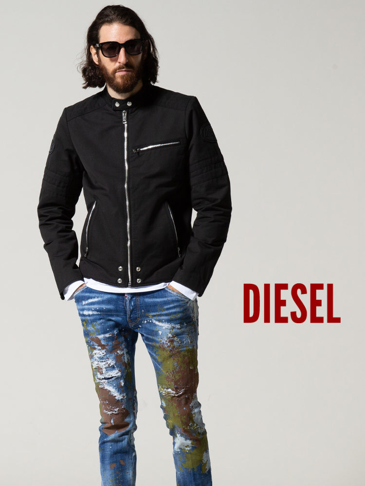 DIESEL（ディーゼル） メンズ コットン シングル ライダースジャケット