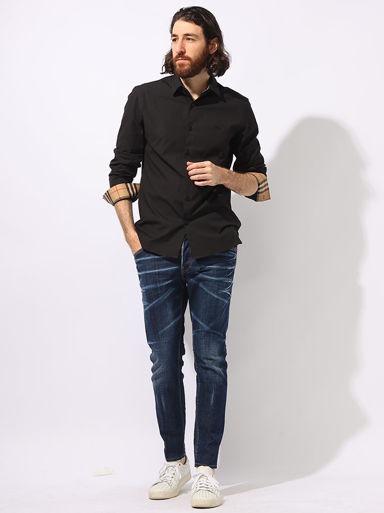 BURBERRY（バーバリー） 襟＆袖裏チェック ロゴ刺繍 レギュラーカラー