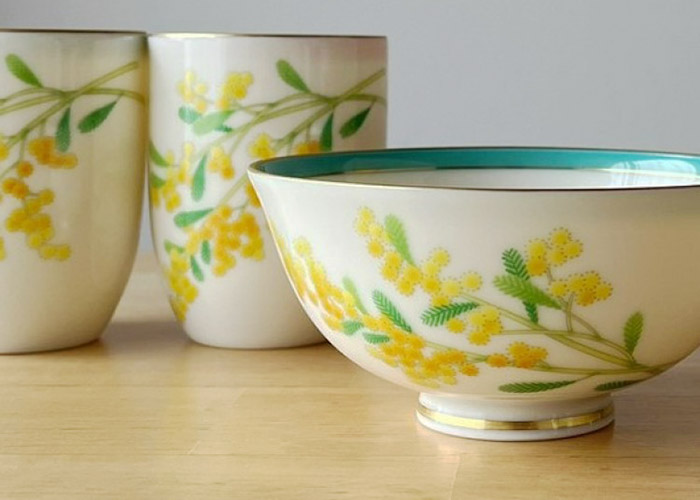 香蘭社 ミモザ 睦揃 有田焼 茶碗 セット 日本製 ペア 湯呑 湯呑み