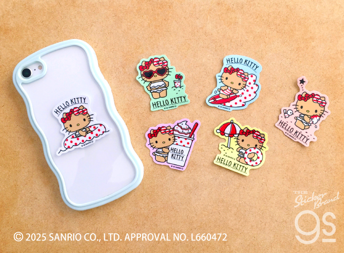 日焼けハローキティ ダイカットミニステッカー サーフィン 夏 海