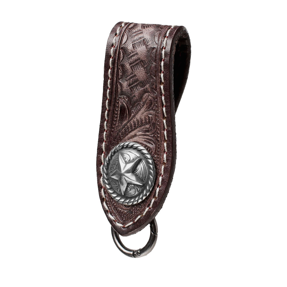 カービングレザー ベルトループ キーホルダー 本革 コンチョ付き