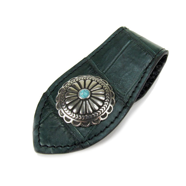 レザー クロコダイル ベルトループキーホルダー 本革 ワニ革 コンチョ