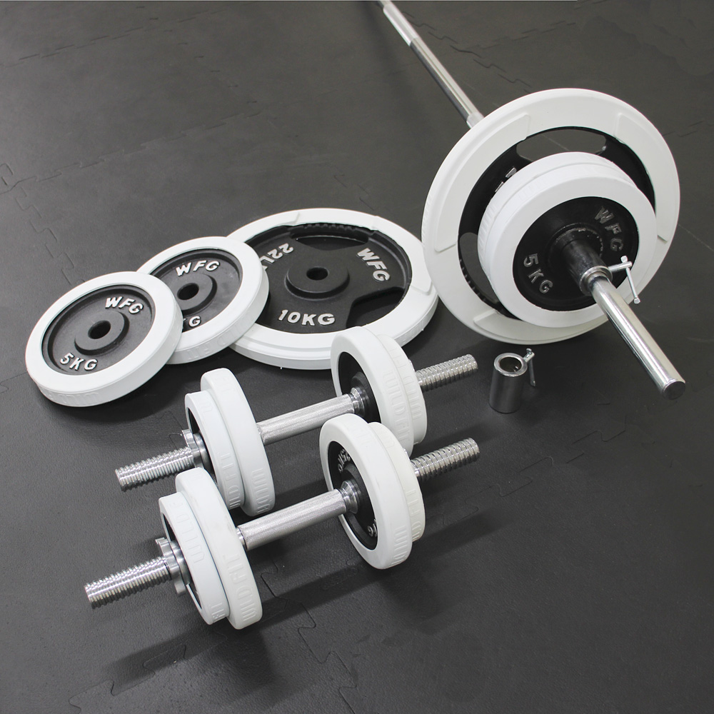 WILD FIT（ワイルドフィット） バーベルダンベルセット 70kg 白ラバー
