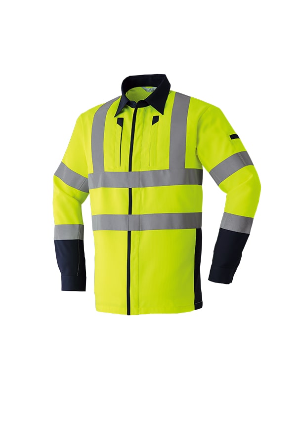 Asahicho 作業服 作業着 高視認 長袖シャツ E7874 通年 サマー素材