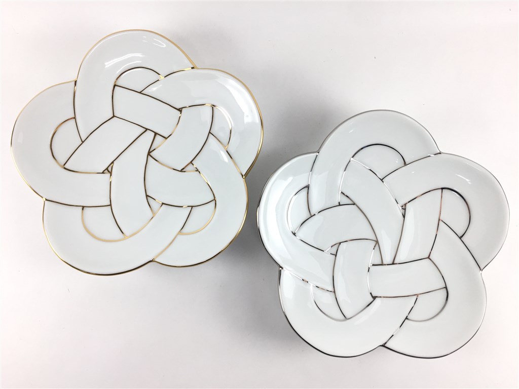 有田焼 田清窯 花結び 銘々皿(金線 /銀線)【15cm 梅むすび皿 ウメの