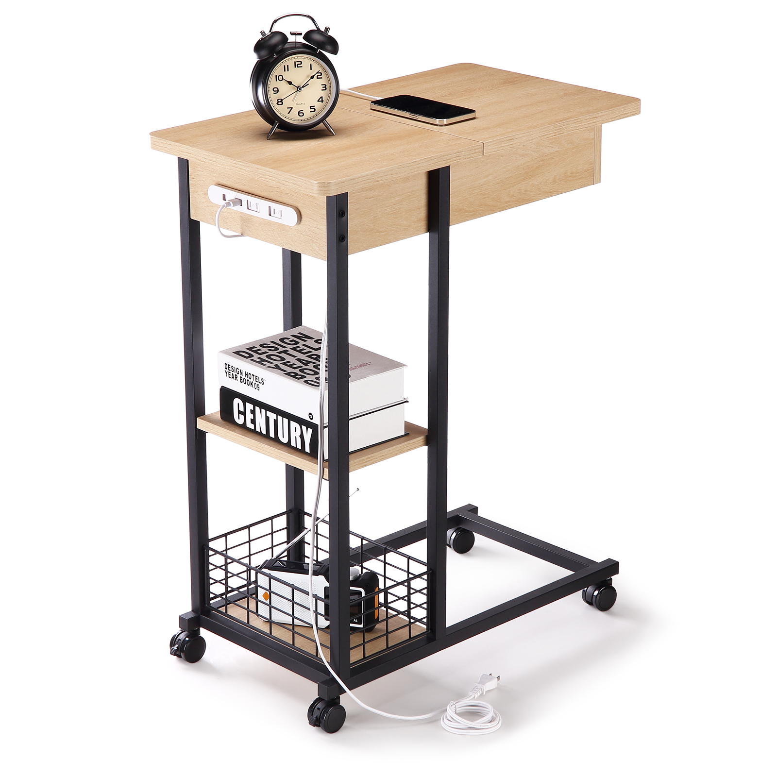 サイドテーブル おしゃれ キャスター スリム 収納付き コンセント付 コ