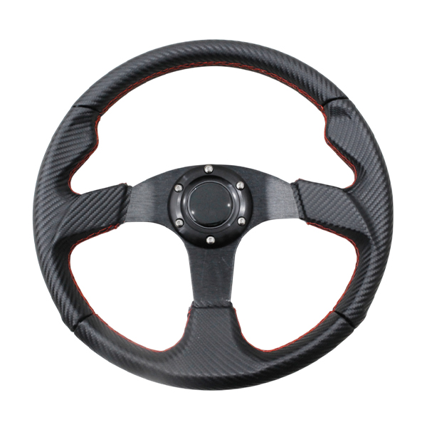 モモ形状 MOMO ステアリング カーボン柄 レッドステッチ 35Φ35cm