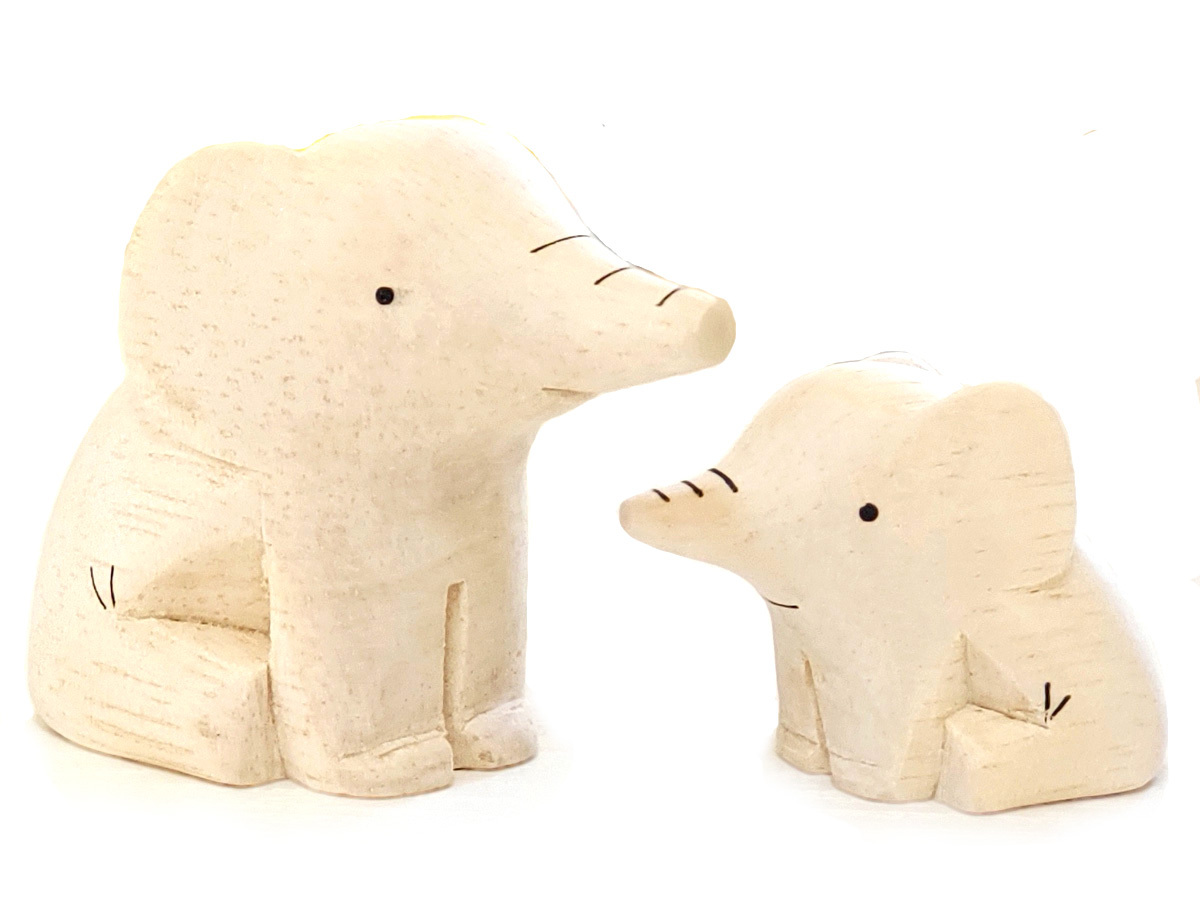 ぽれぽれ動物 親子 ぞう 象 ゾウ インテリア 手作り 木彫り 置物