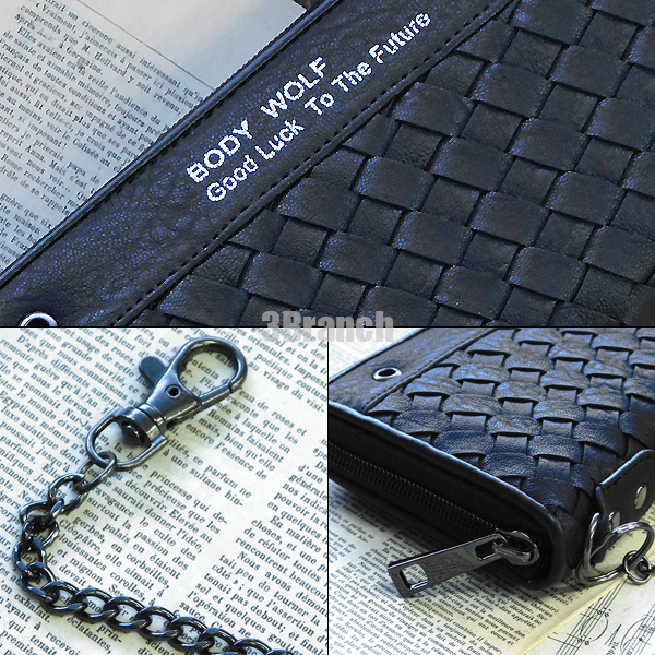 財布 メンズ 長財布 編み込み バイカーズウォレット ロングウォレット