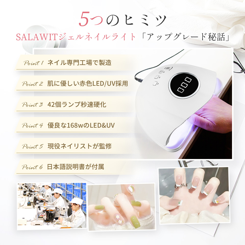 赤＆青ライト採用』 LED ＆ UV ネイルライト 168W ジェルネイル 超高速