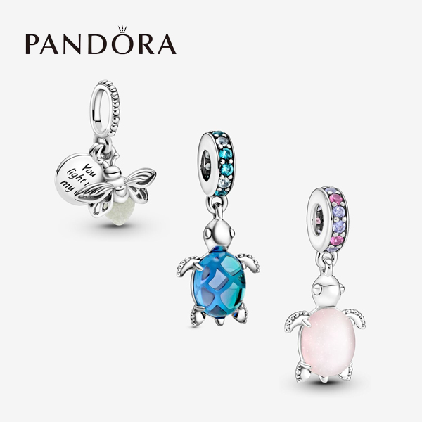 パンドラ チャーム ブレスレット レディース ホタル/ブルー亀/ピンク亀