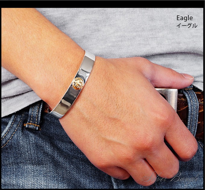 シルバーバングル 平打ち ネイティブ メンズ ブレスレット イーグル