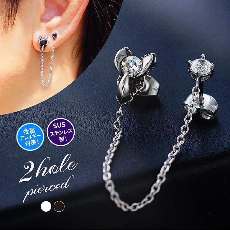 2つ穴用ステンレス製ダブルピアス spi0088 ステンレスアクセサリー
