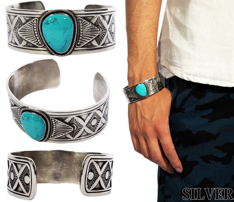 ブレスレット メンズ バングル シルバー ターコイズ カラー