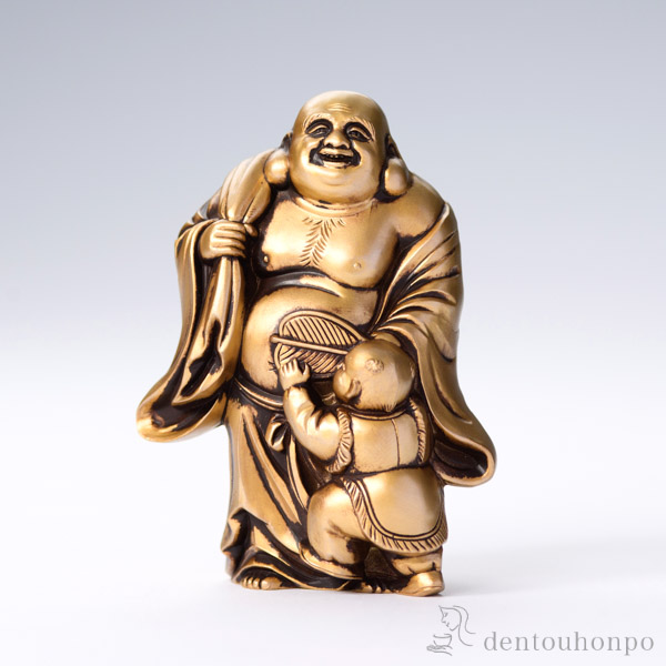 七福神 布袋 シルキーゴールド ( 木札名入れ有料 退職祝い 定年 恵比寿