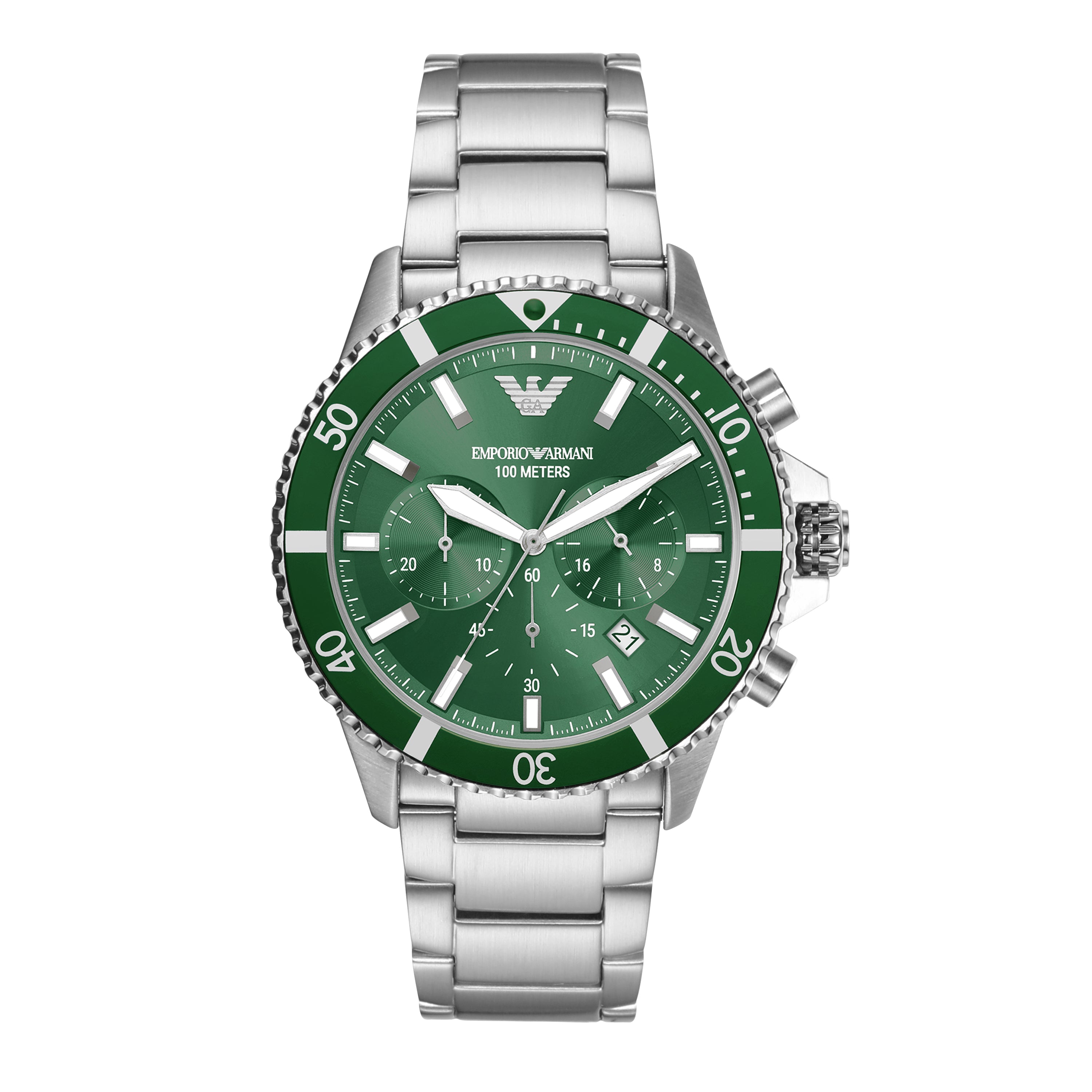 Emporio Armani Green Dial Eco Stainless Steel Chronograph Watch AR1150
