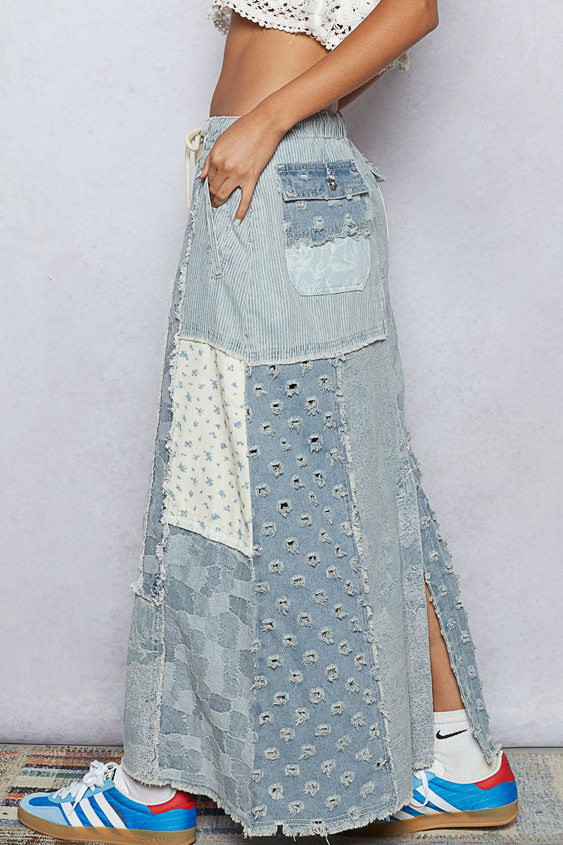 POL Maxed Out Corded Waist Patchwork Denim Skirt – xoxo, klowe