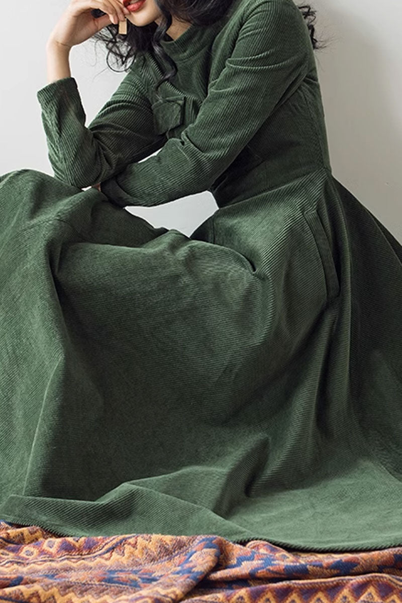 Vintage fit and flare corduroy dress women 4568 – Xiaolizi