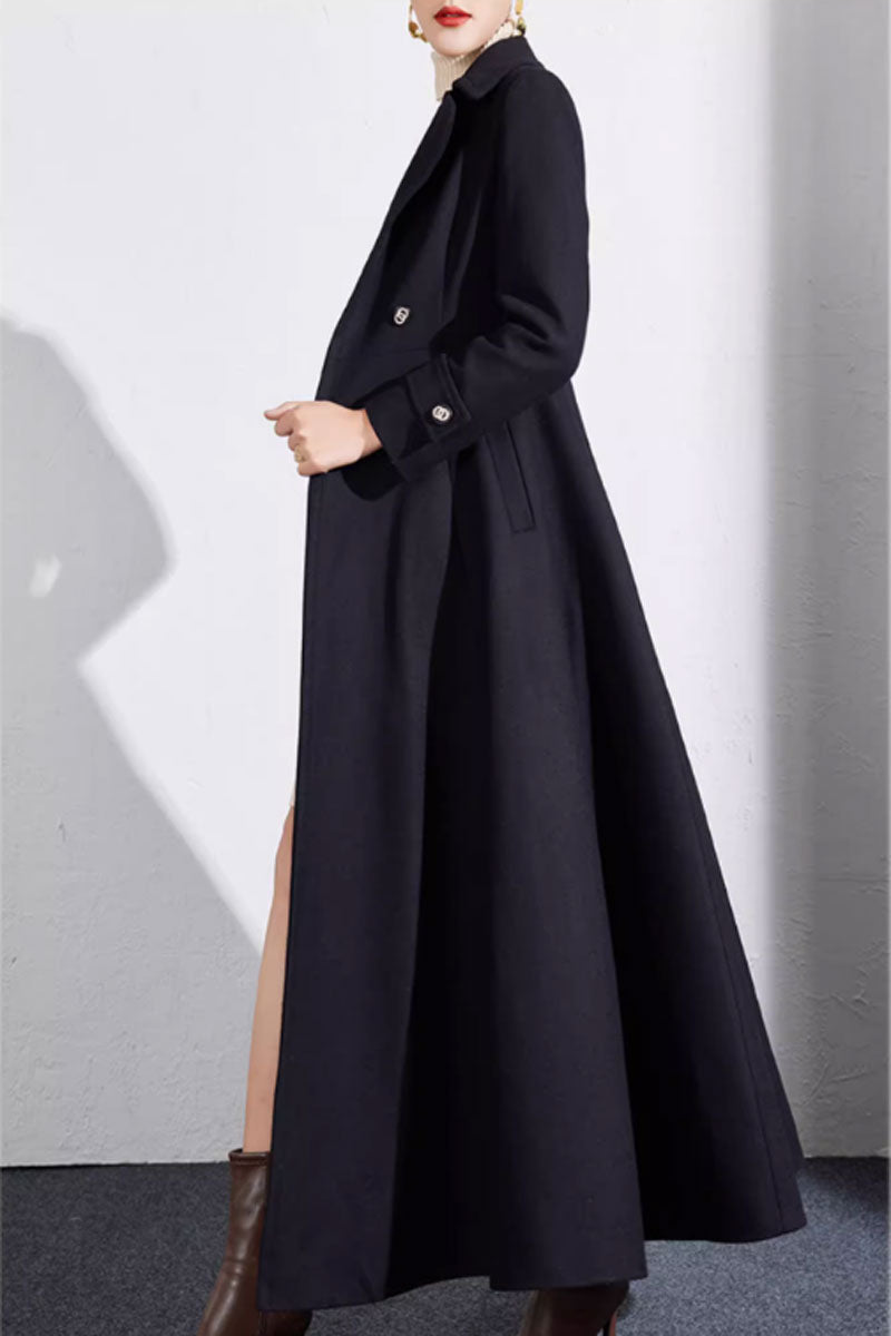 Black swing a line long wool coat women 4701 – Xiaolizi