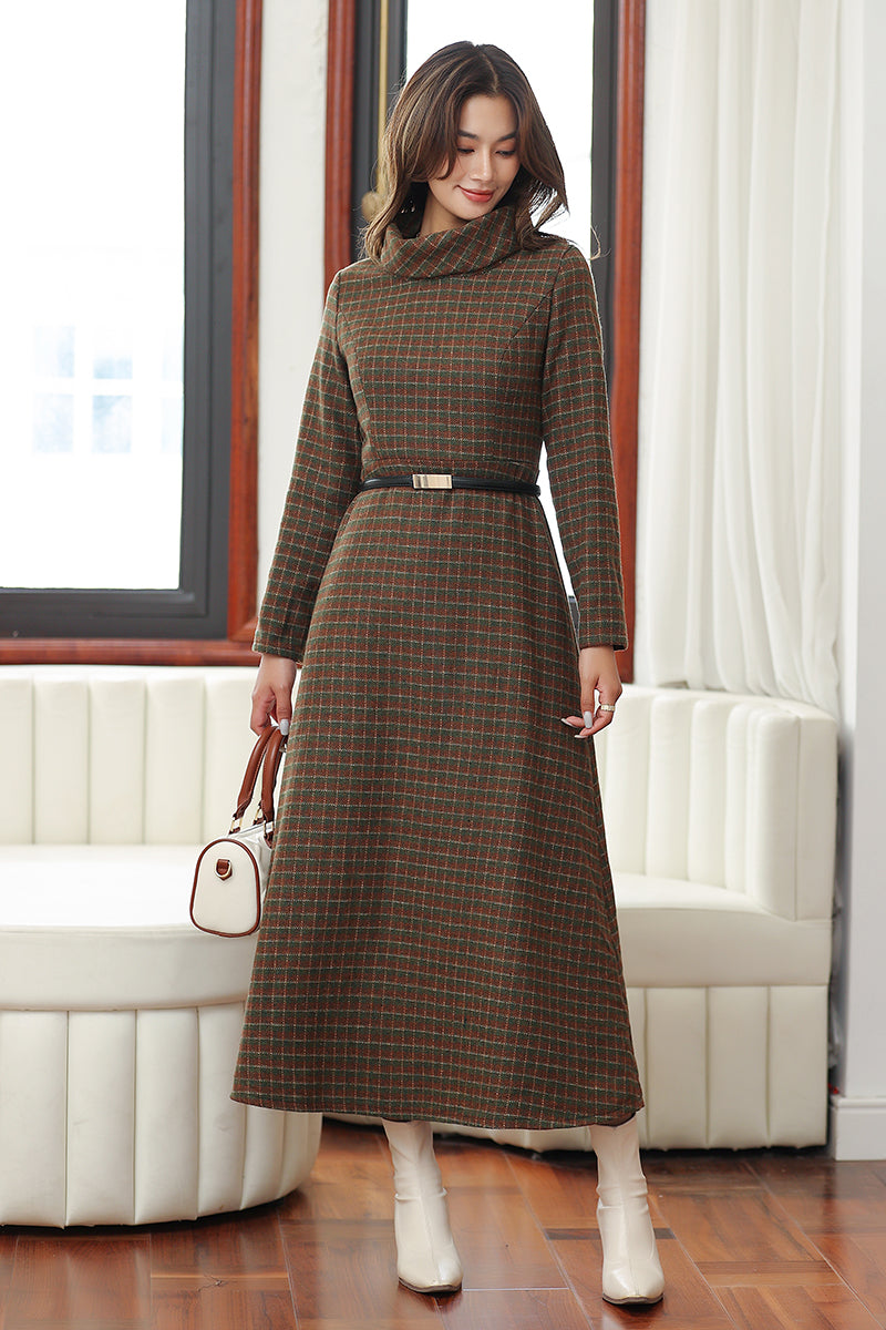 Women Retro Plaid Wool Dress 4029 – Xiaolizi