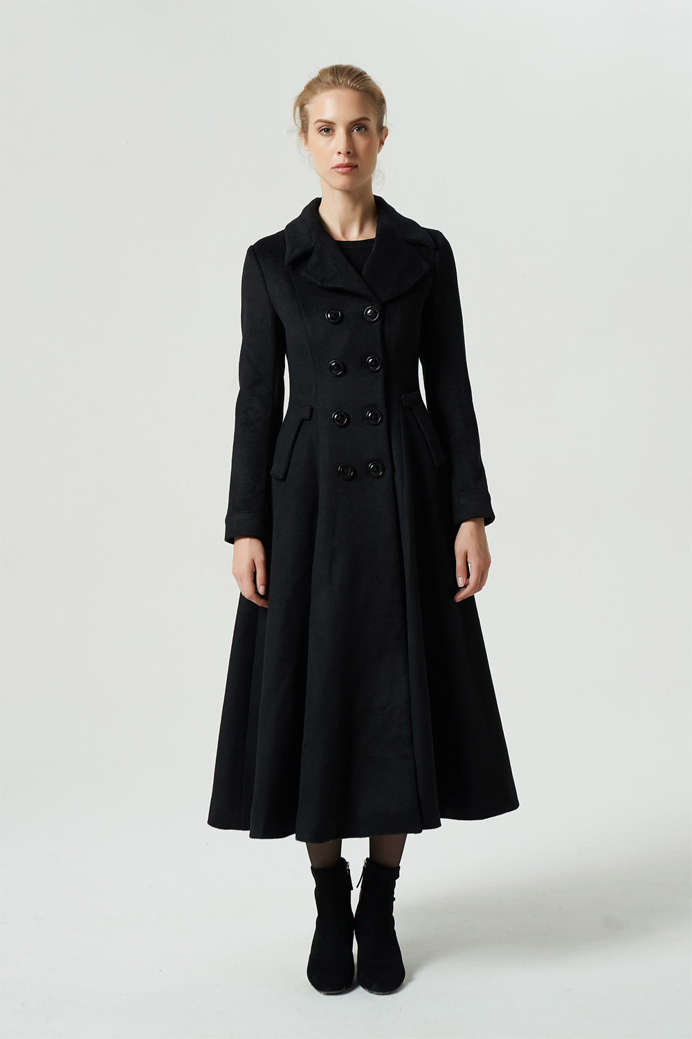 Black Wool Coat – Double Breasted Long Winter Overcoat 1968 – Xiaolizi