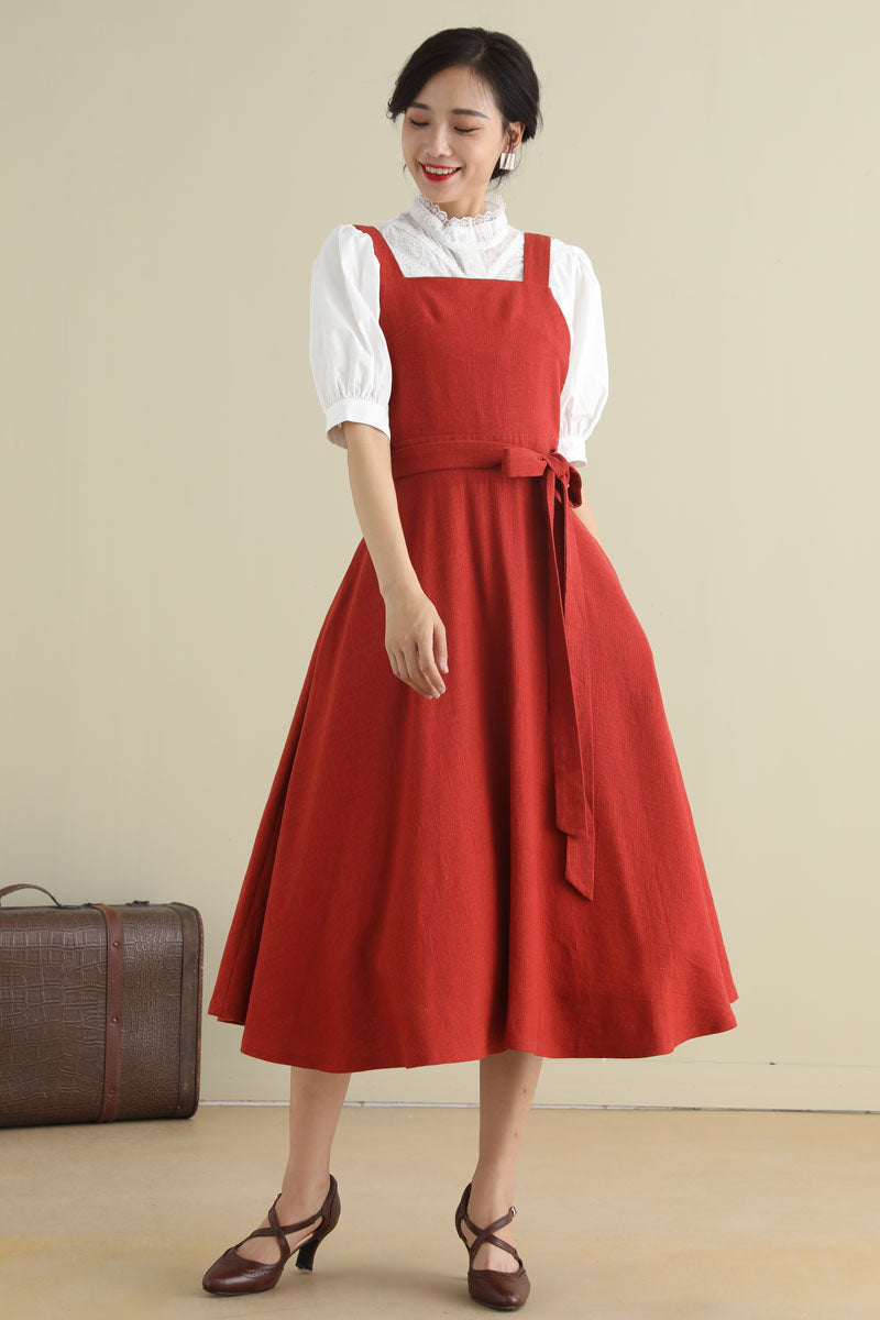 Fit and flare Linen Pinafore Dress 278901 – Xiaolizi