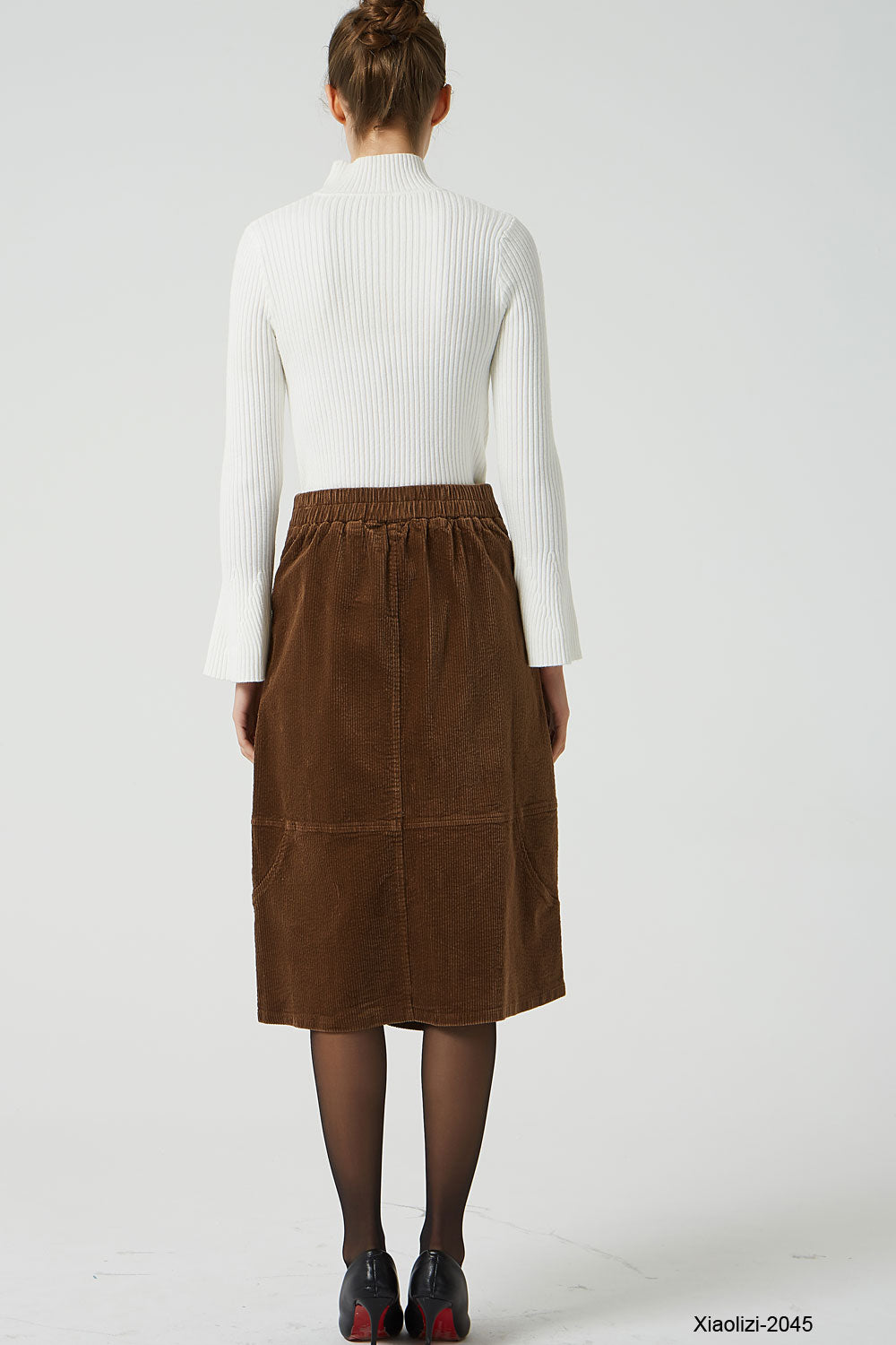 brown corduroy skirt with elastic waist band 2045 – Xiaolizi