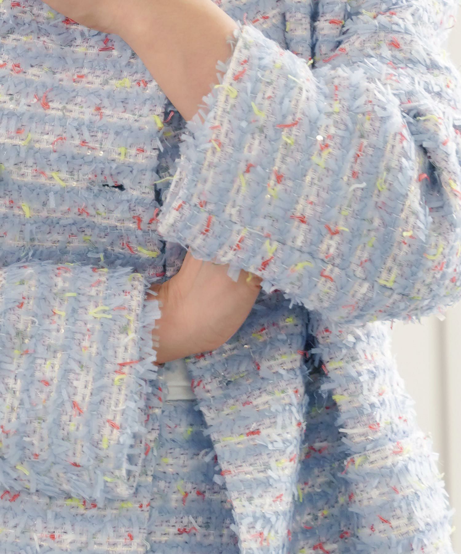 SPRING-SALE ノーカラー カラフルツイード ダブルボタン コート Liala