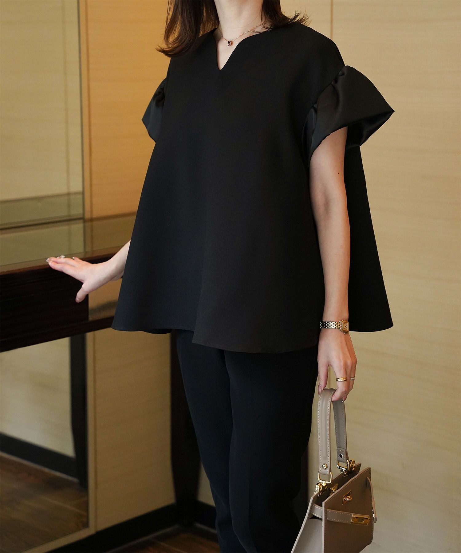 サテン フレアスリーブ ブラウス HUIT 全3色｜hit821-0269【3】 - 半袖