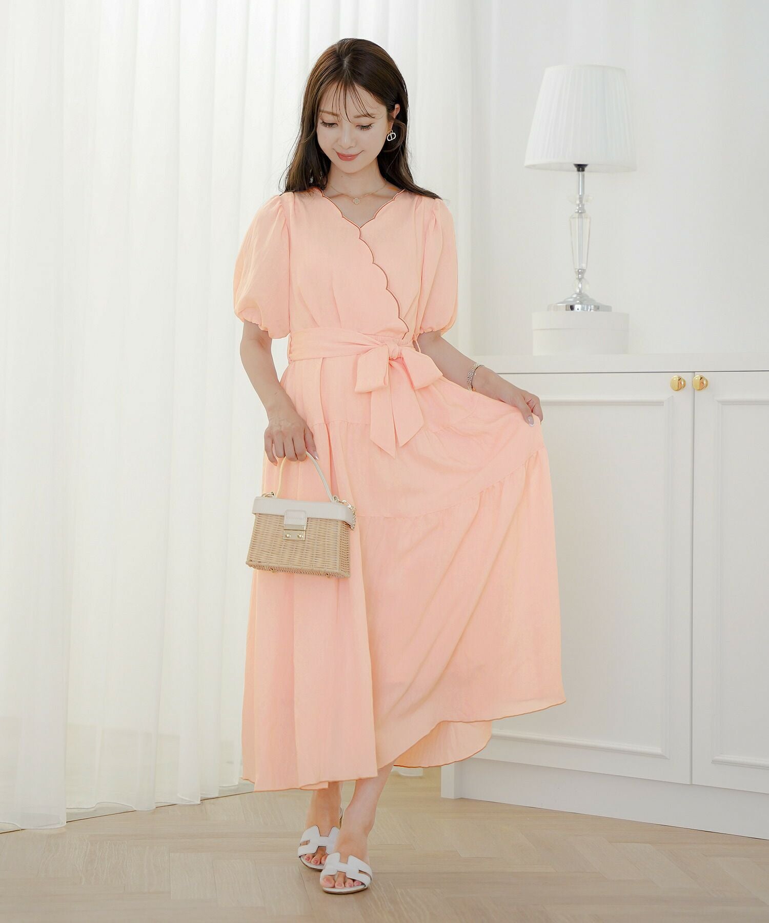 リボンベルト スカラップ ワンピース le reve vaniller 全4色｜lvn321