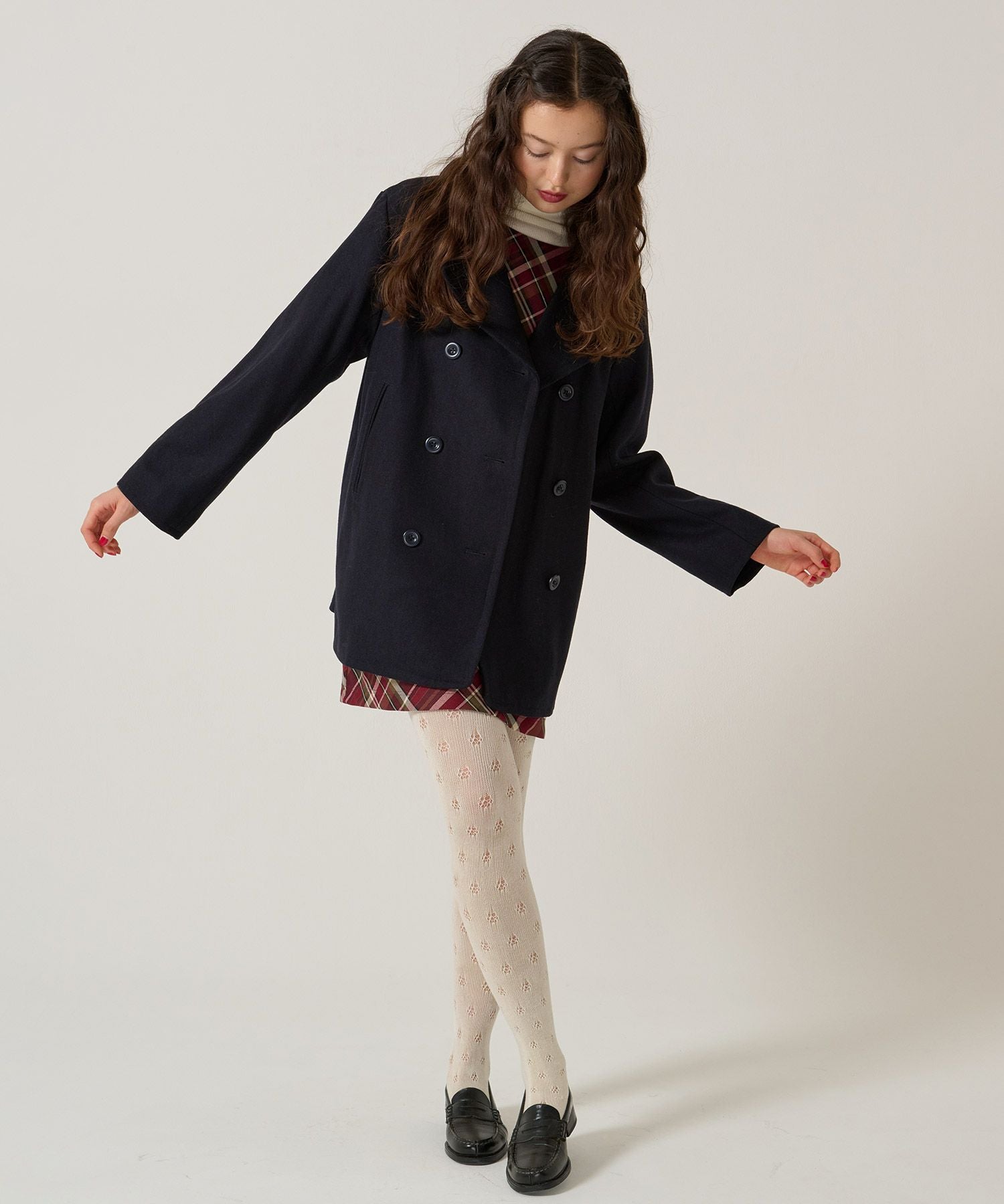 ハート刺繍 ウールミックス ピーコート TINA：JOJUN 全1色｜tnj141