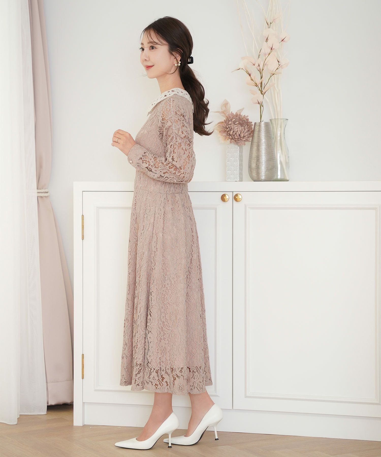 レース オケージョン ワンピース 長袖 le reve vaniller 全2色｜lvn341