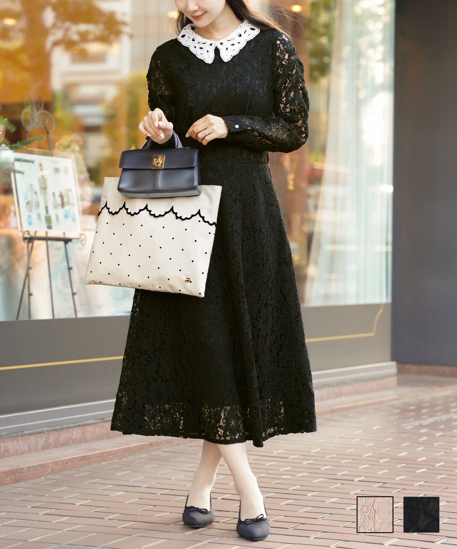 レース オケージョン ワンピース 長袖 le reve vaniller 全2色｜lvn341