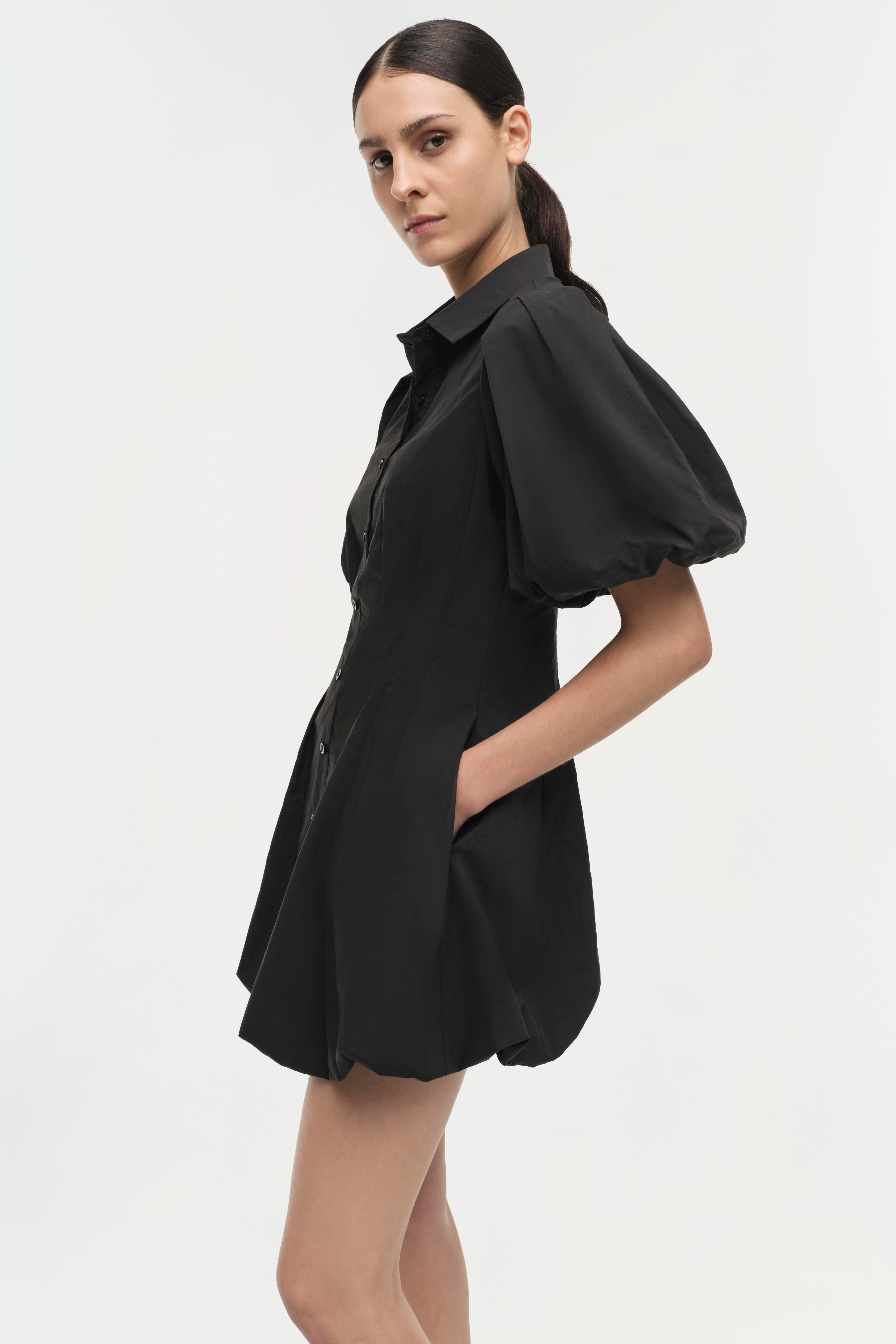 Signature Cleo Balloon Sleeve Mini Dress - Black | SIMKHAI