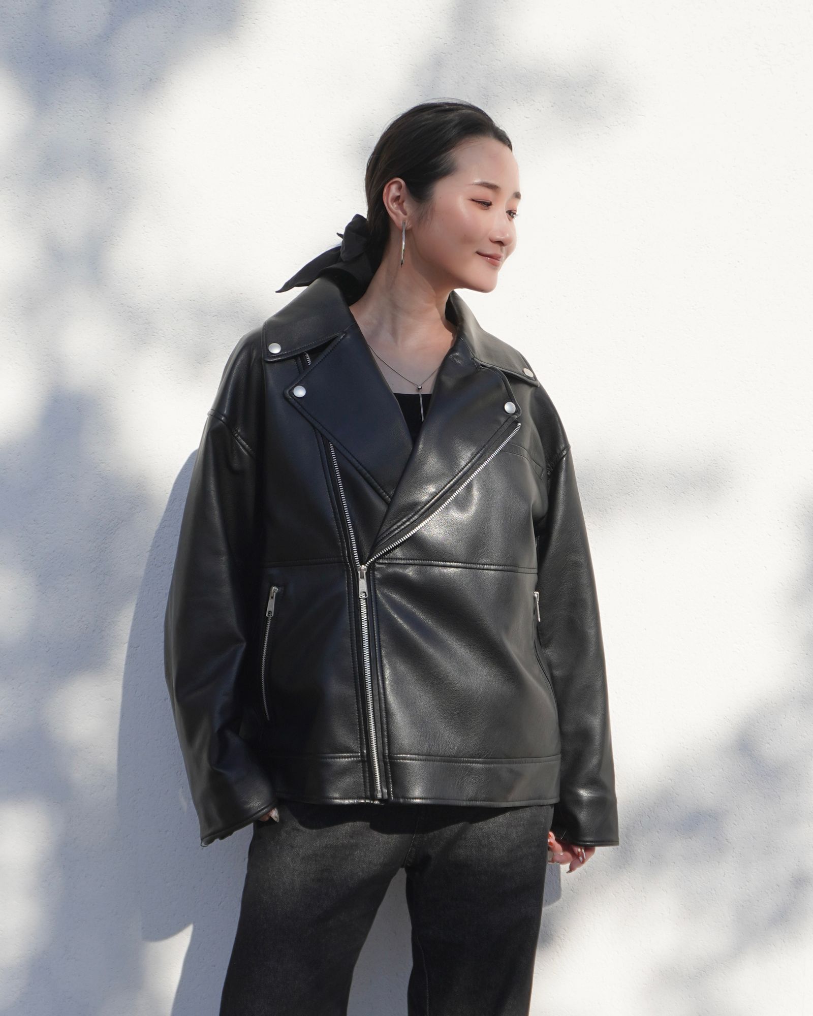 THINK FUR - Eco Leather Riders Jacket (ブラック) / エコレザー