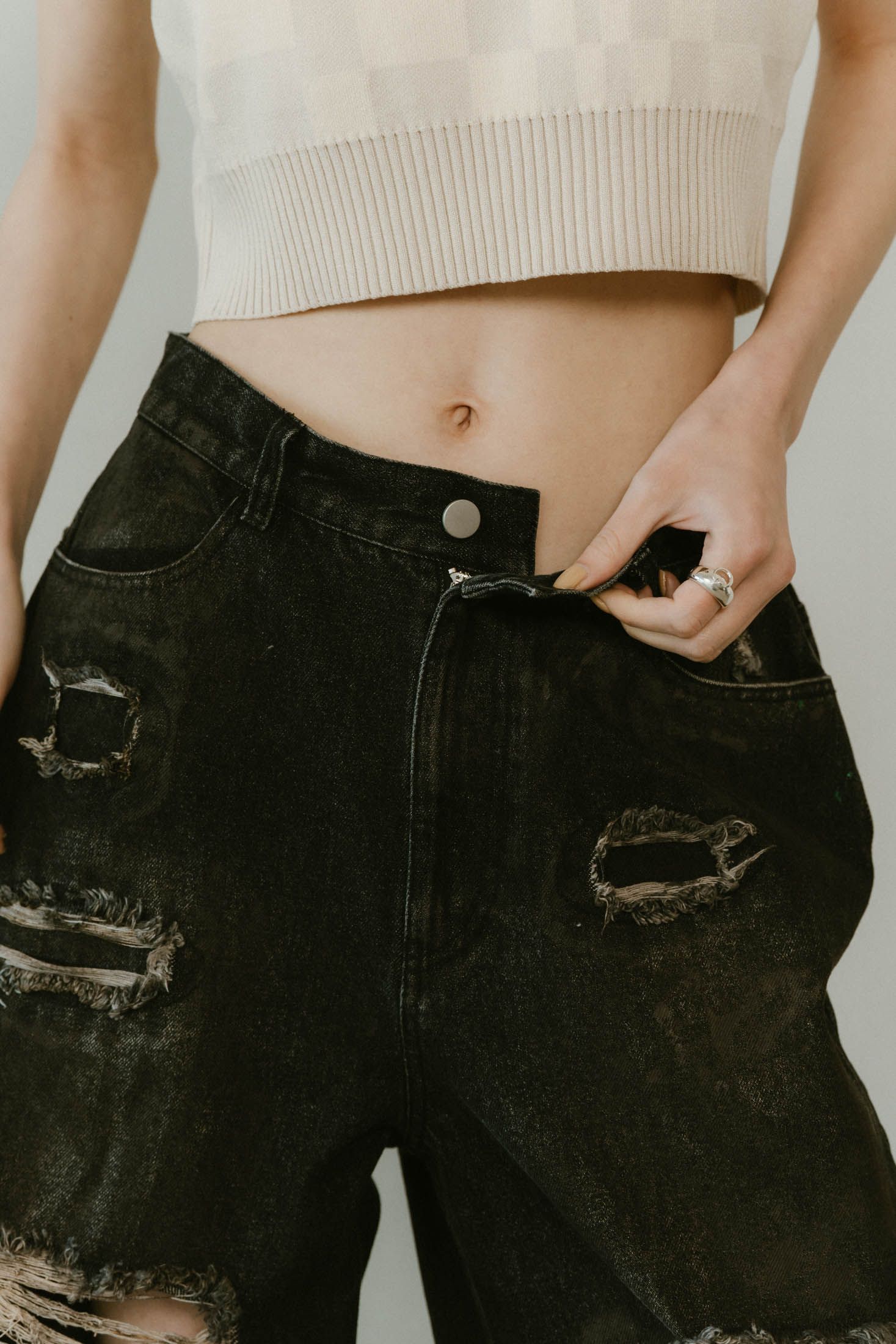 Knuth Marf - damage denim pants / ダメージ デニムパンツ (ブラック