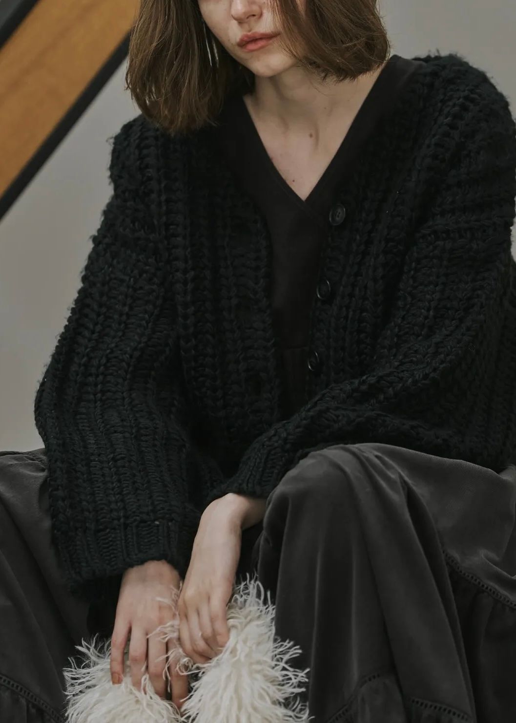 WILLFULLY - motif collar removal knit cardigan / モチーフカラー