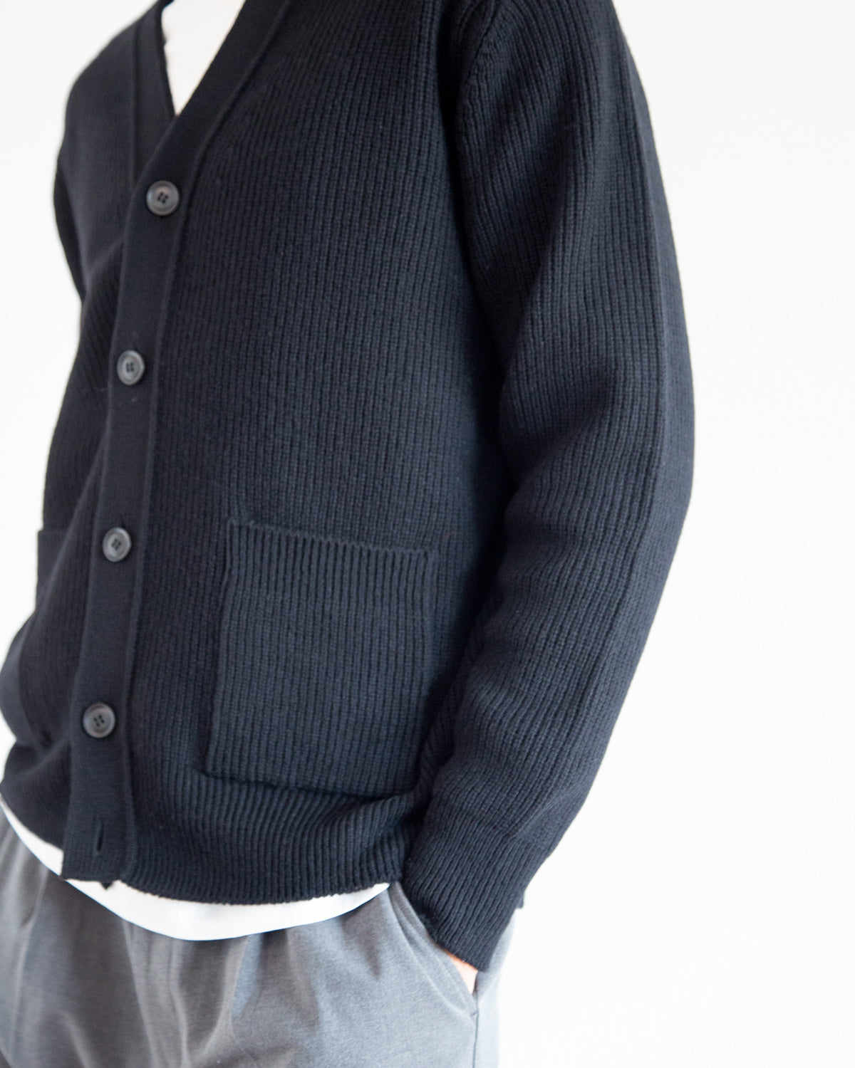 7G 片畦編み ファインラムズウール×カシミヤ Vネックカーディガン