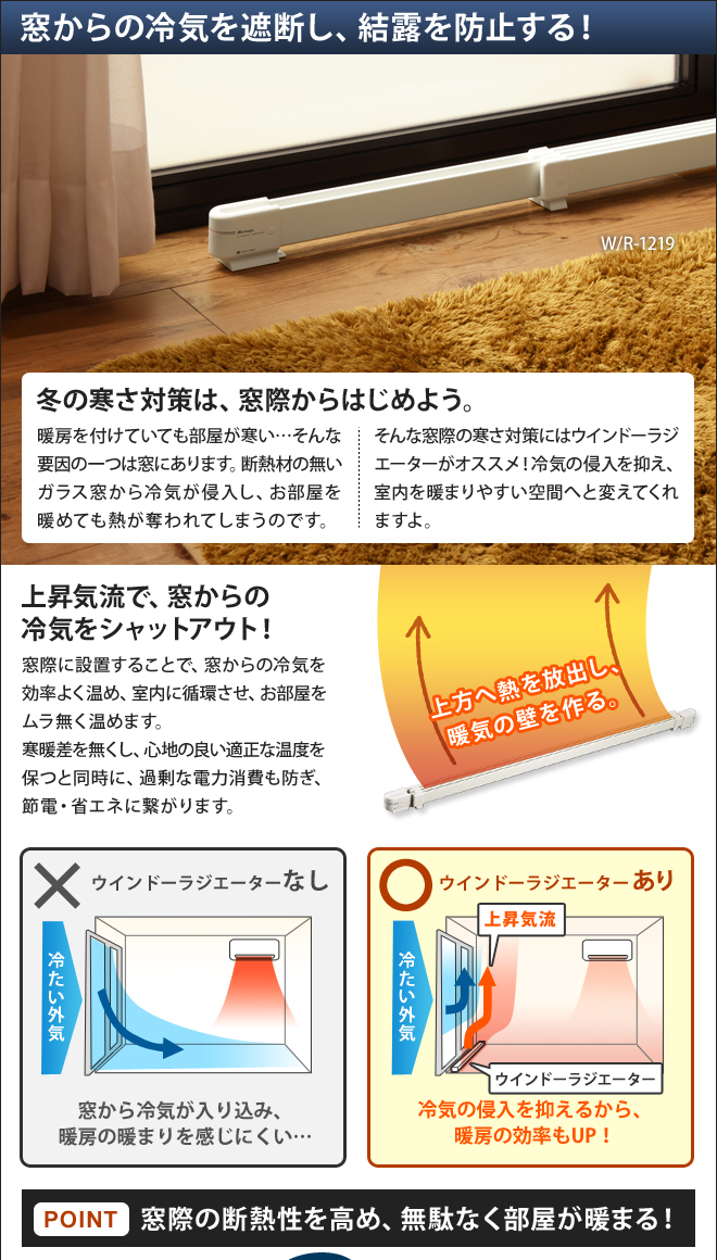 結露防止 冷気遮断 伸縮 窓下ヒーター 120～190cm対応 森永ウインドー