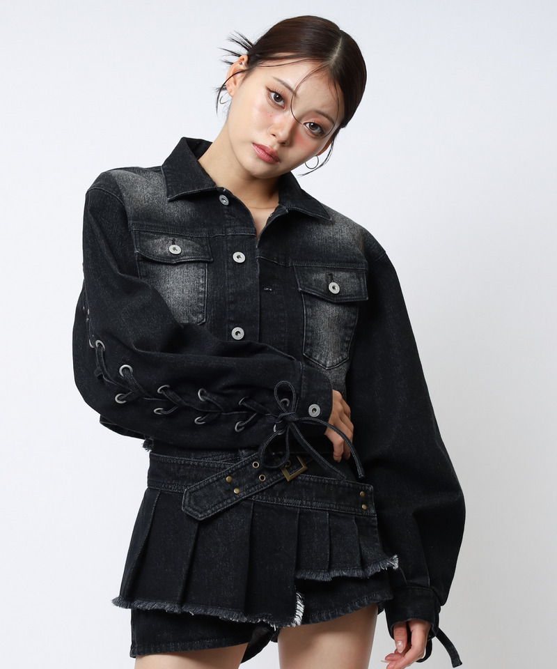 レースアップデニムショートジャケット｜SPIRALGIRL スパイラルガール