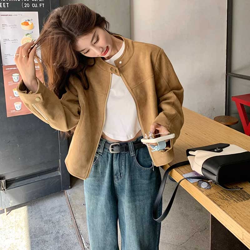 レトロスエードジャケット（ベージュ）春/秋 洗練されたシンプルさ