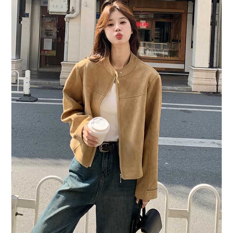 レトロスエードジャケット（ベージュ）春/秋 洗練されたシンプルさ