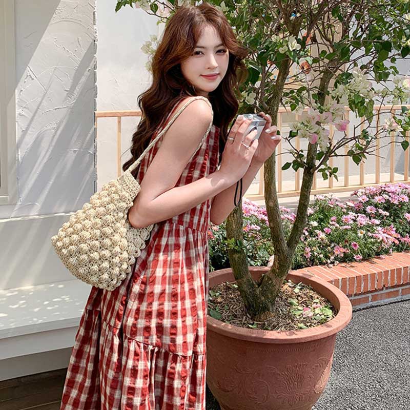 ギンガムチェックシャツワンピース（赤）春/夏 夏の陽射しに映える