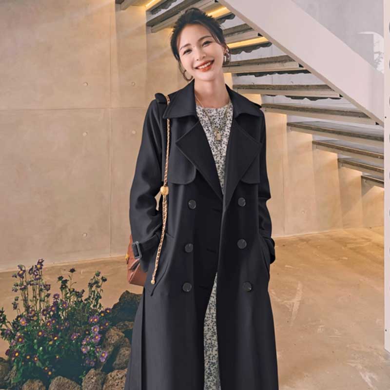 ダブルブレストロングトレンチコート(3colors)（白・ベージュ・黒）春