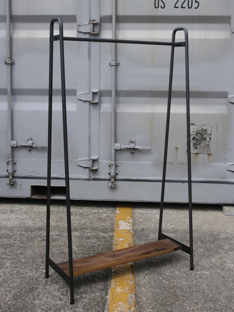 ≪ハンガーラック≫【黒皮仕様 アイアン/ウォールナット/2サイズ