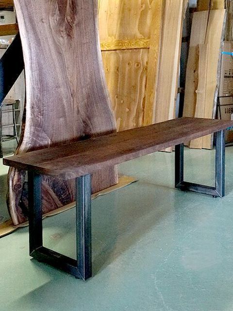 ≪ベンチ≫【無垢ウォールナット鉄脚固定式 I型ベンチ/ラフ仕上げ/1脚