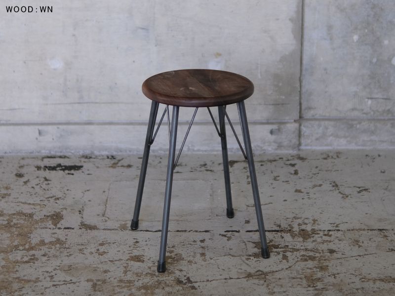 送料無料≪鉄脚スツール≫【ロータイプ/無垢木座面セット/1脚】 IR