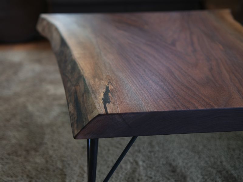 ≪ローテーブル≫【無垢一枚板 ウォールナット W810×D570~750×H370mm