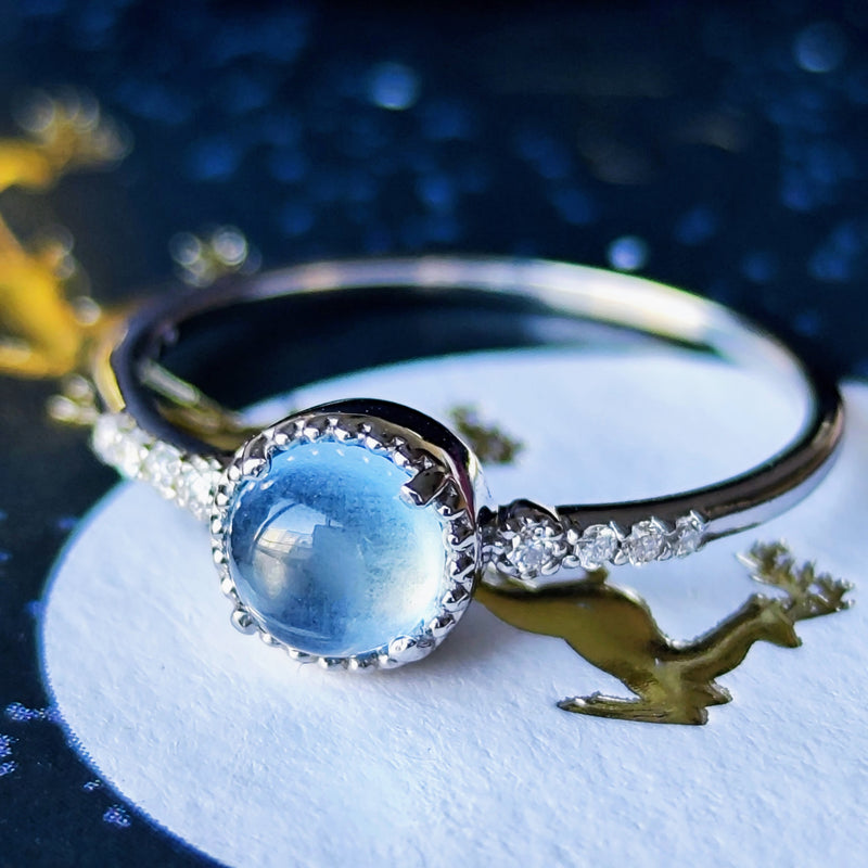 天然アクアマリンキャッツアイ 天然ダイヤモンド プラチナリング