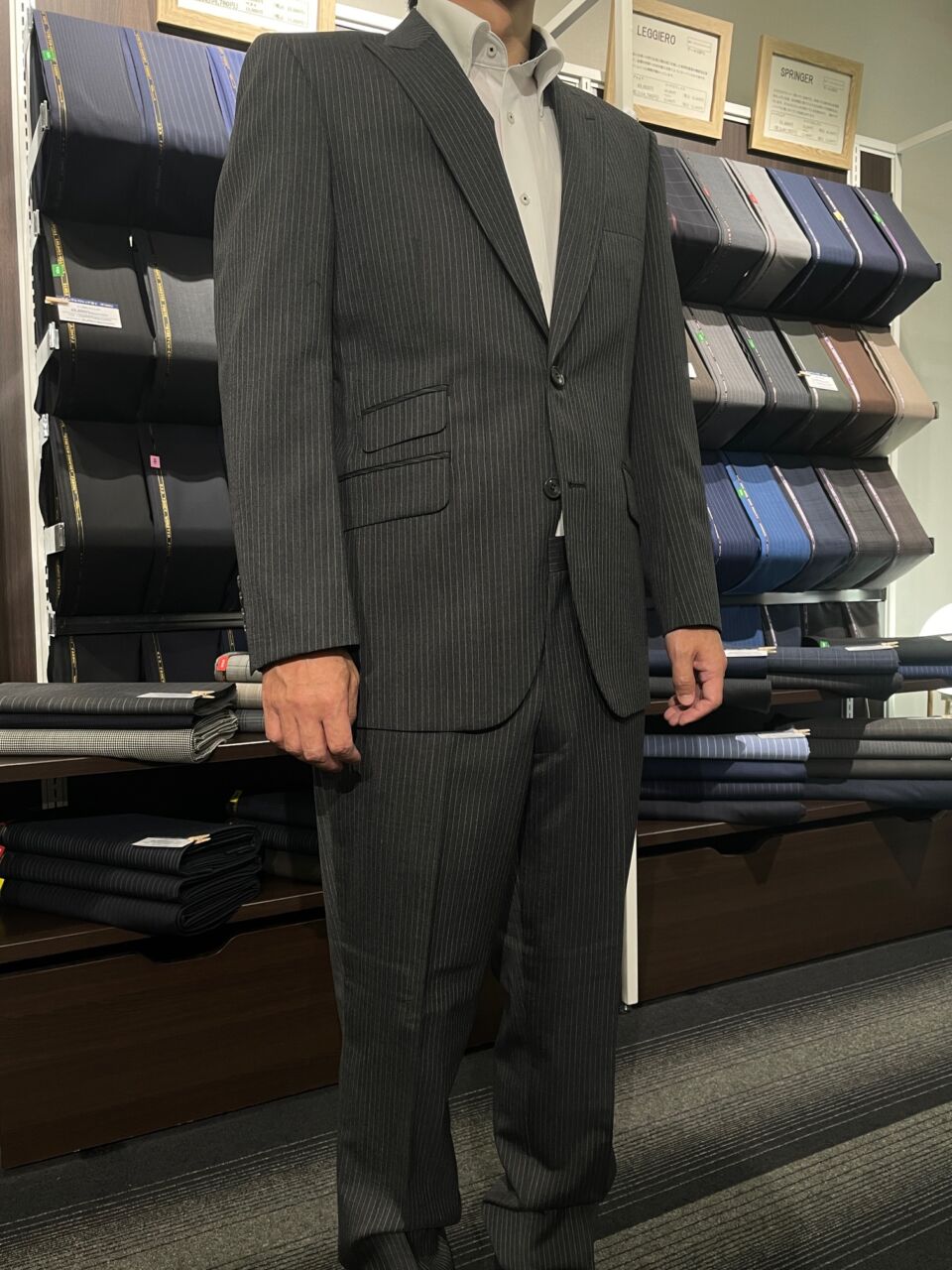 美品✨AB7 大きいサイズ イギリス高級生地 グレーストライプ